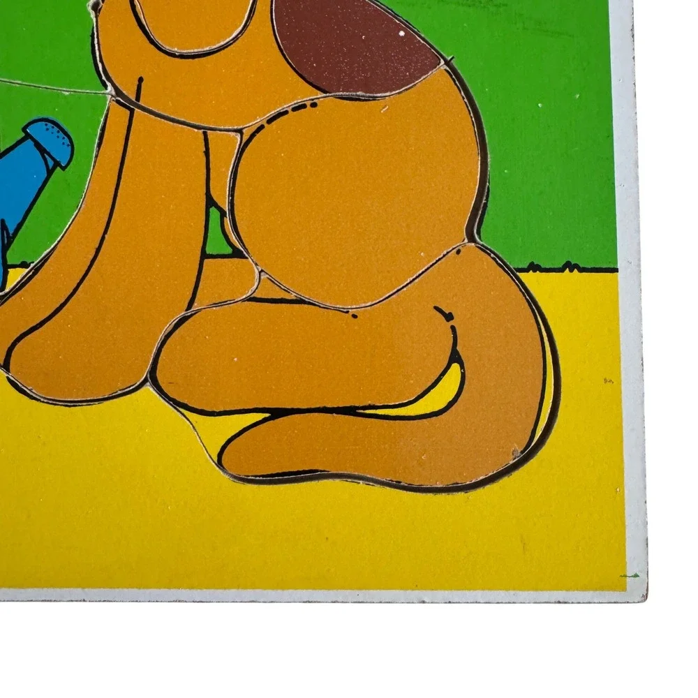 Playskool Garden Dog Butterfly Wooden Peg Puzzle 7 Pieces Made in USA Board‎